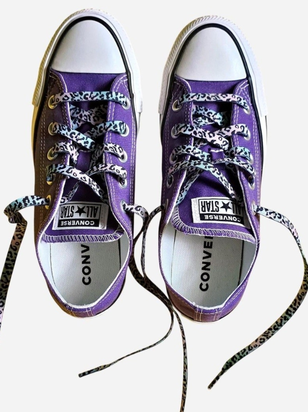 Converse All-Star Purple Low Top Shoes w/Leopard-Print Laces Alternative, Punk
